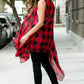 Black Plaid Knee Length Kimono Cardigan