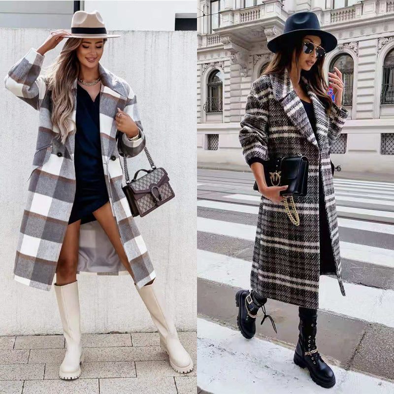 Modern Mid-length Women's Plaid Coat