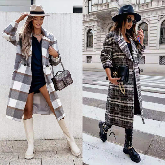 Modern Mid-length Women's Plaid Coat