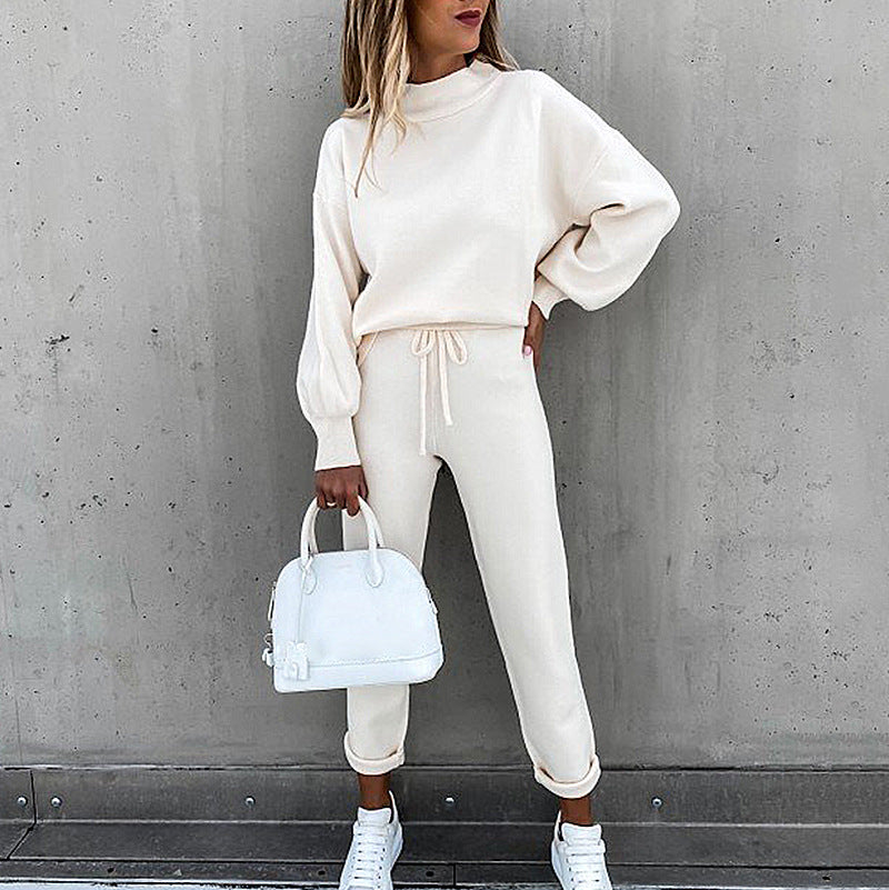 Solid Color High-Neck Long-Sleeved Casual Suit