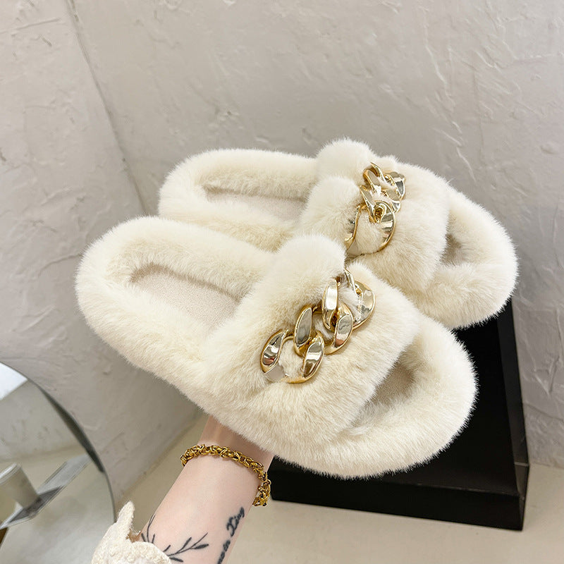 Stylish Fluffy House Shoes with Chain