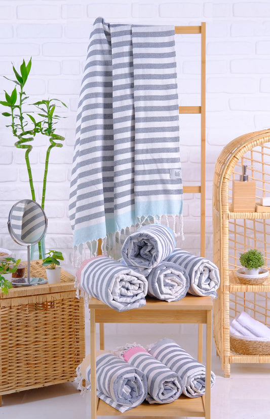 Magnolia Peshtemal Pure Turkish Cotton Beach Towel - Aqua
