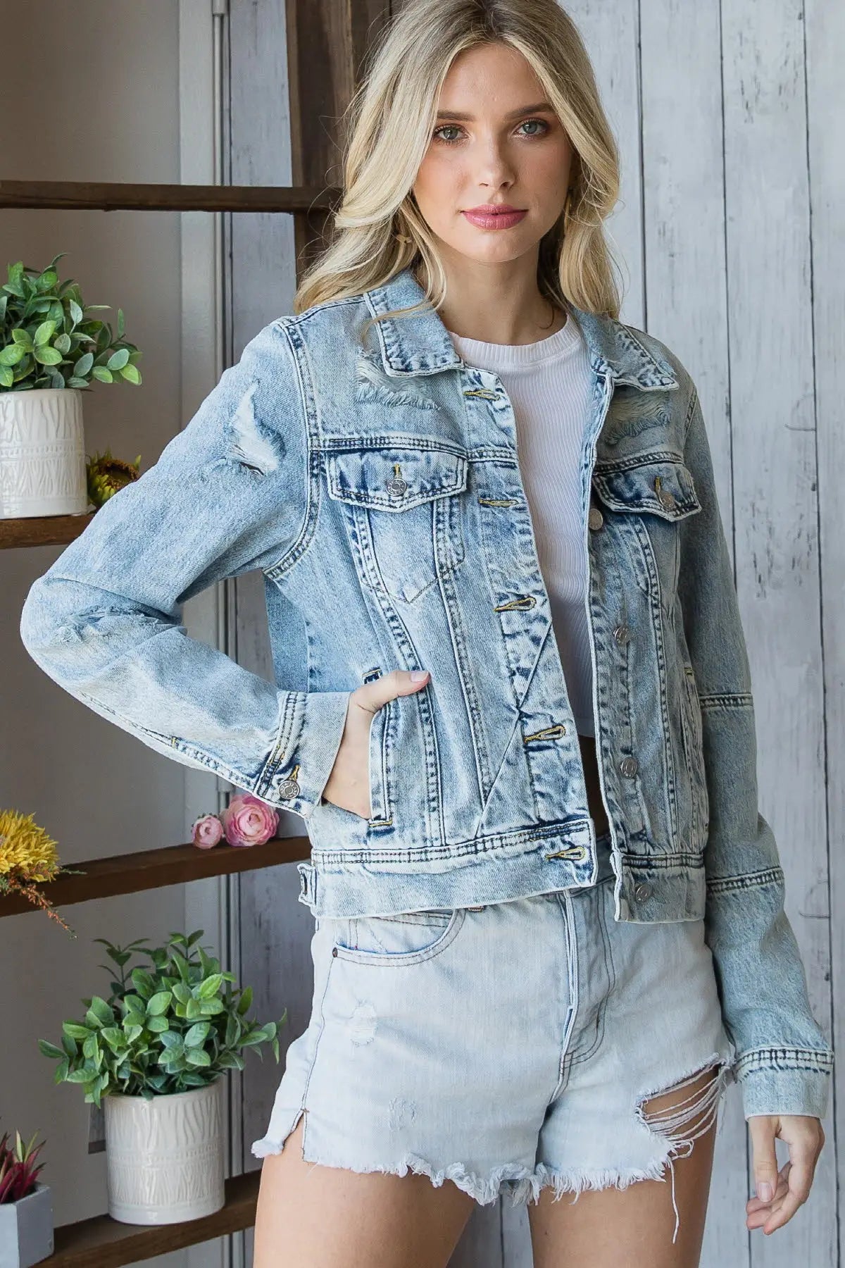 Distressed Washed Denim Jacket