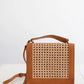 Brown Leather Bag, Cane Shoulder Bag, straw bag, leather