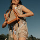 Brown Leather Bag, Cane Shoulder Bag, straw bag, leather