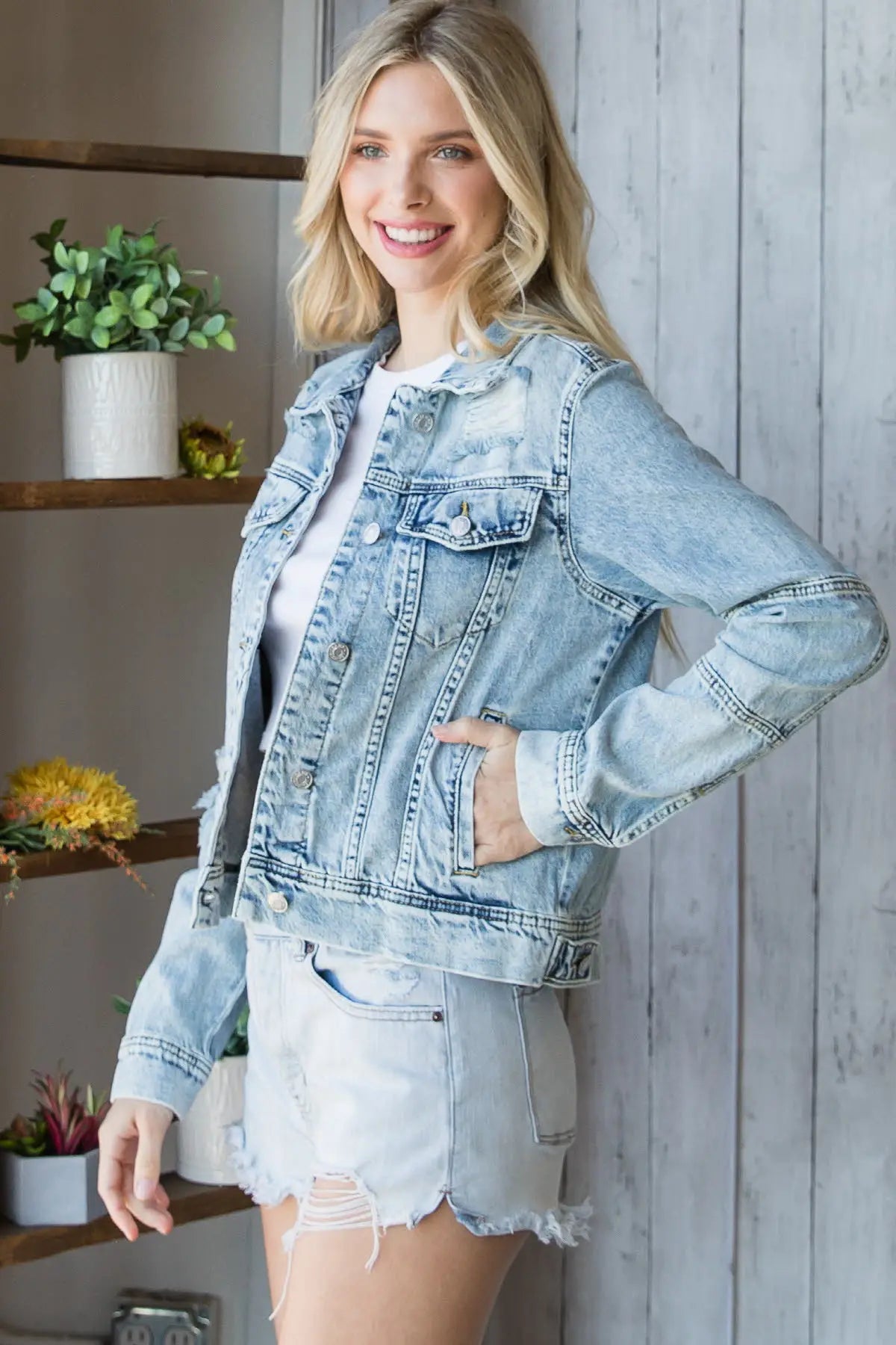 Distressed Washed Denim Jacket