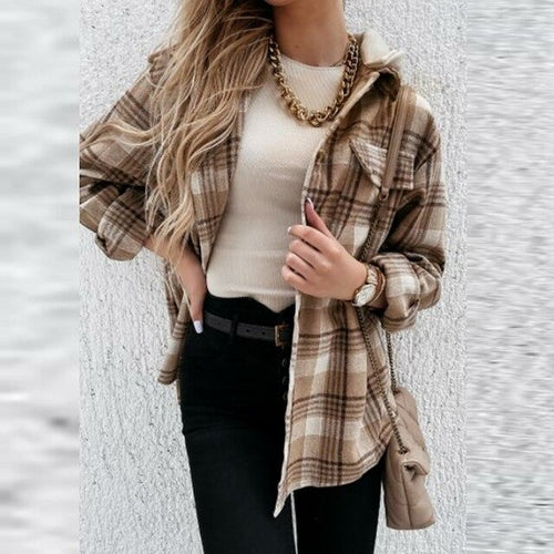 Casual Plaid Print Hooded Shirt