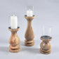 Natural Mango Wood & Glass Pillar Candle Holders (Set of 3)