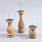 Natural Mango Wood & Glass Pillar Candle Holders (Set of 3)
