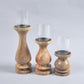 Natural Mango Wood & Glass Pillar Candle Holders (Set of 3)