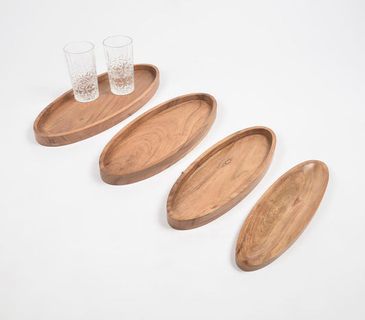 Farmhouse Raw Acacia Wood Oval Tray (Set of 4)