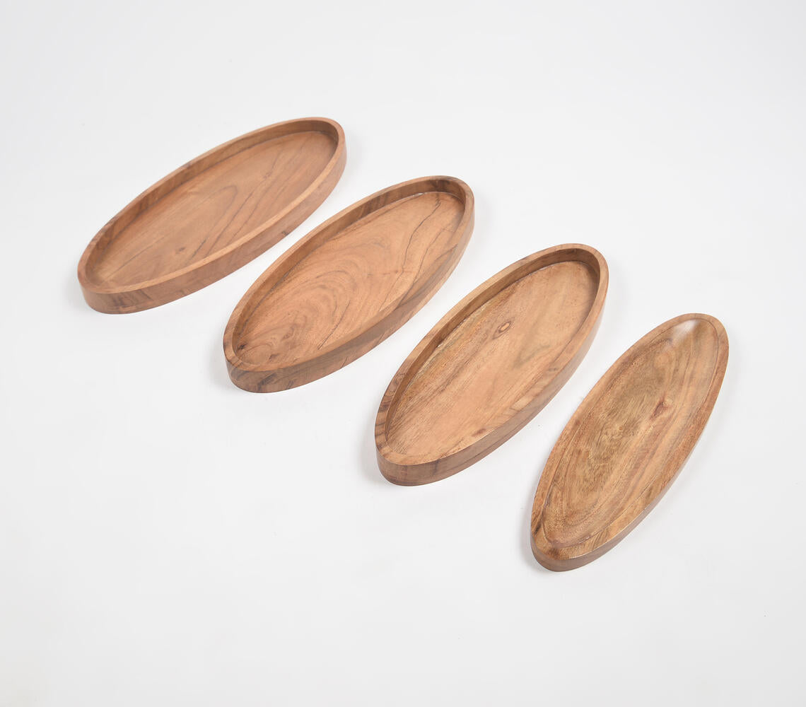 Farmhouse Raw Acacia Wood Oval Tray (Set of 4)