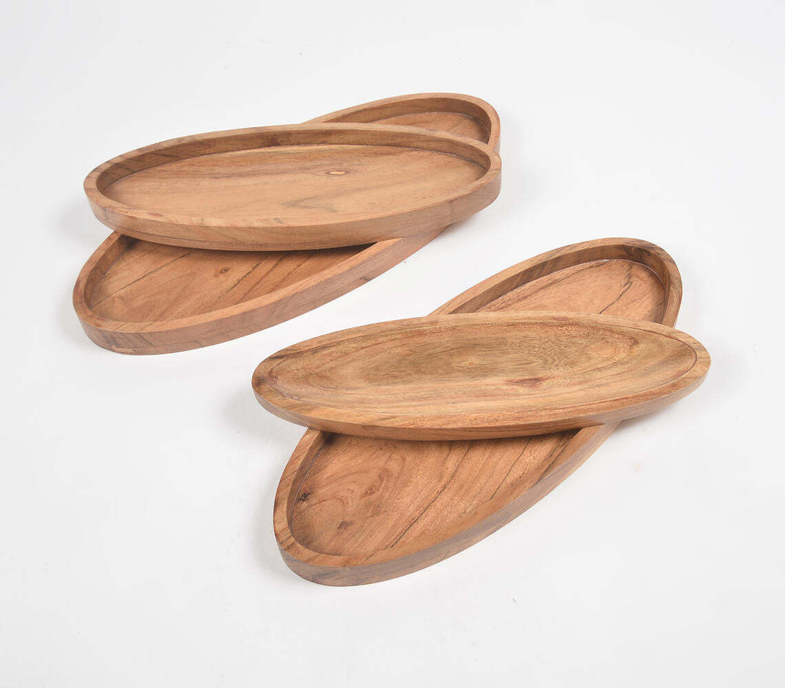 Farmhouse Raw Acacia Wood Oval Tray (Set of 4)