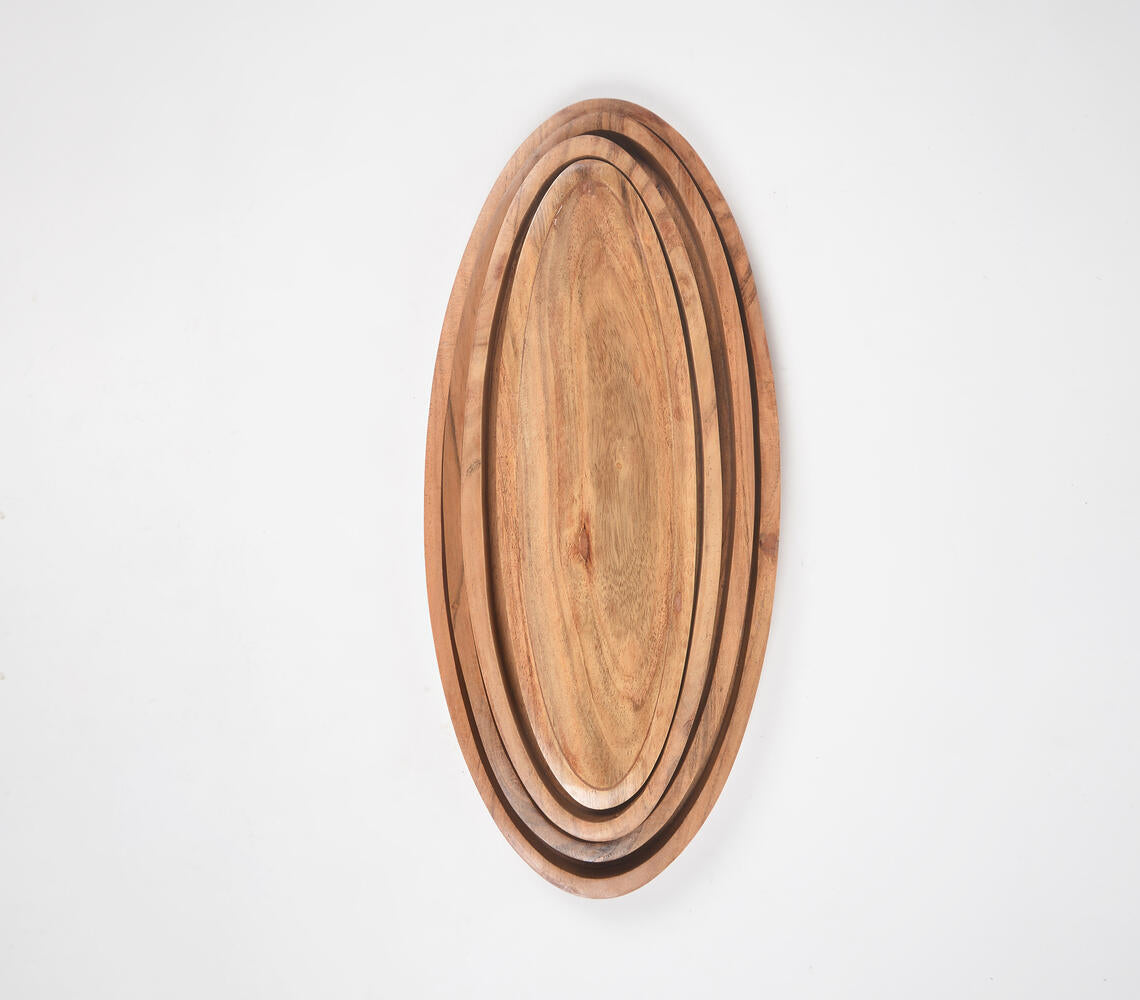 Farmhouse Raw Acacia Wood Oval Tray (Set of 4)