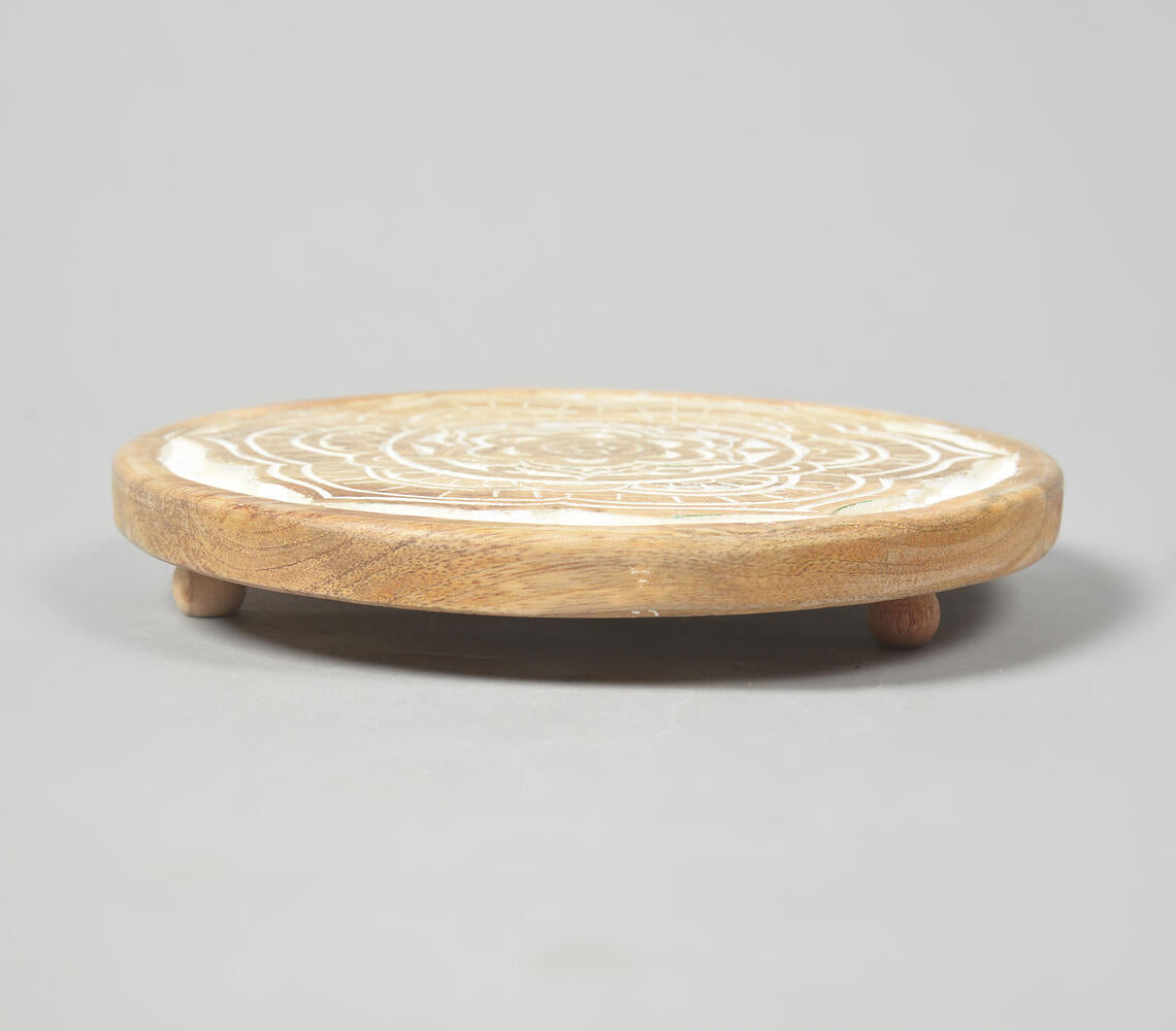 Hand Carved Mango Wood Mandala Trivet