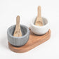 Turned Stone Twin Condiment Bowls with Wooden Tray