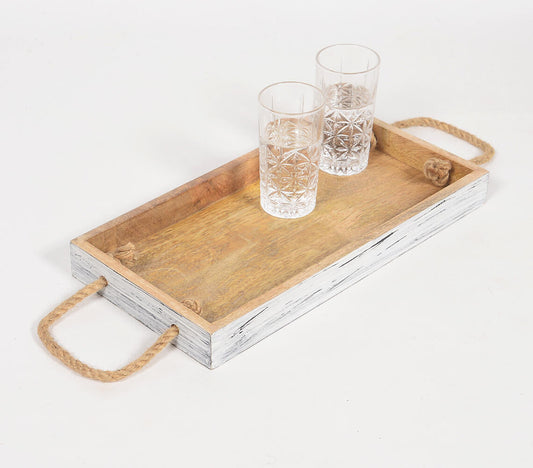 Distressed Wooden Tray with Rope handles