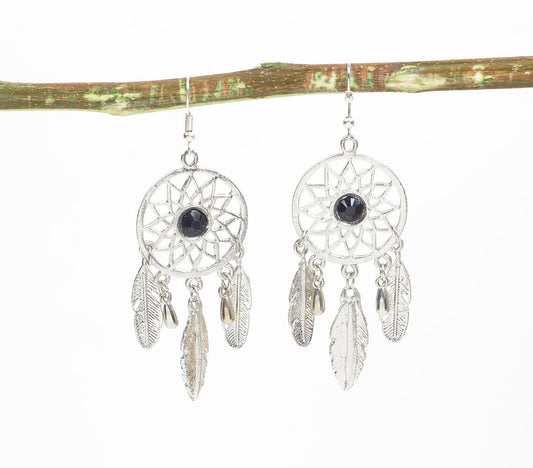 Silver-Toned Dreamcatcher Dangle Earrings