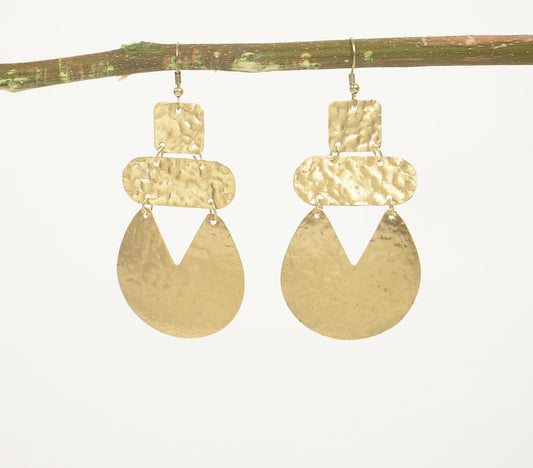 Gold-Toned Textured Brass Pac-Man Dangle Earrings