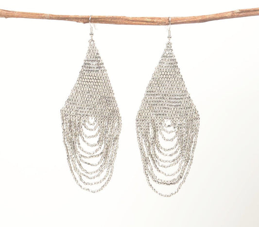 Silver-Toned Iron Studded Dangle Earrings