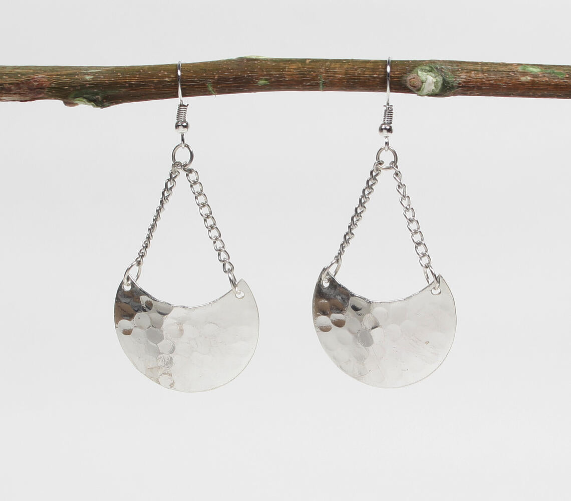 Silver-Toned Hammered Brass Dangle Earrings