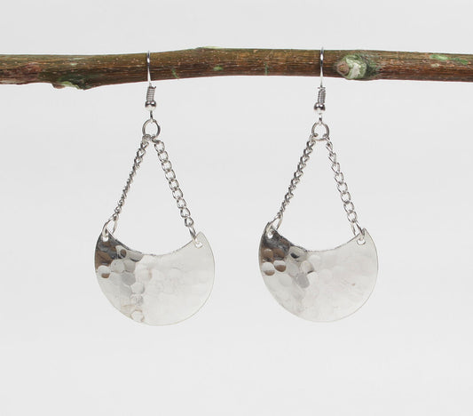 Silver-Toned Hammered Brass Dangle Earrings