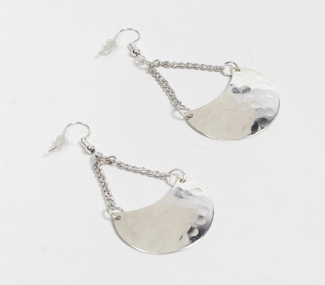Silver-Toned Hammered Brass Dangle Earrings