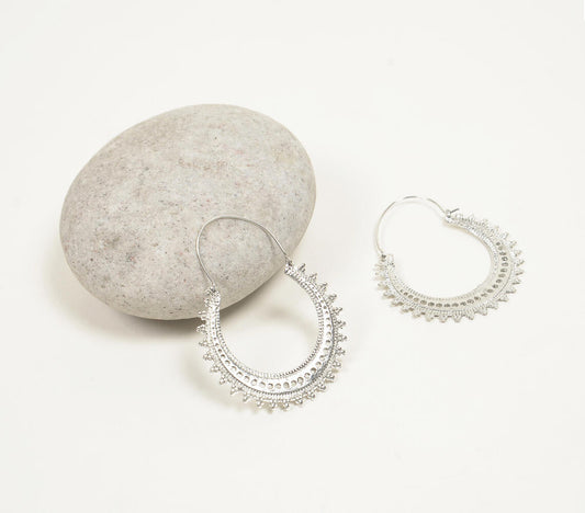 Silver-Toned Boho Hoop Earrings