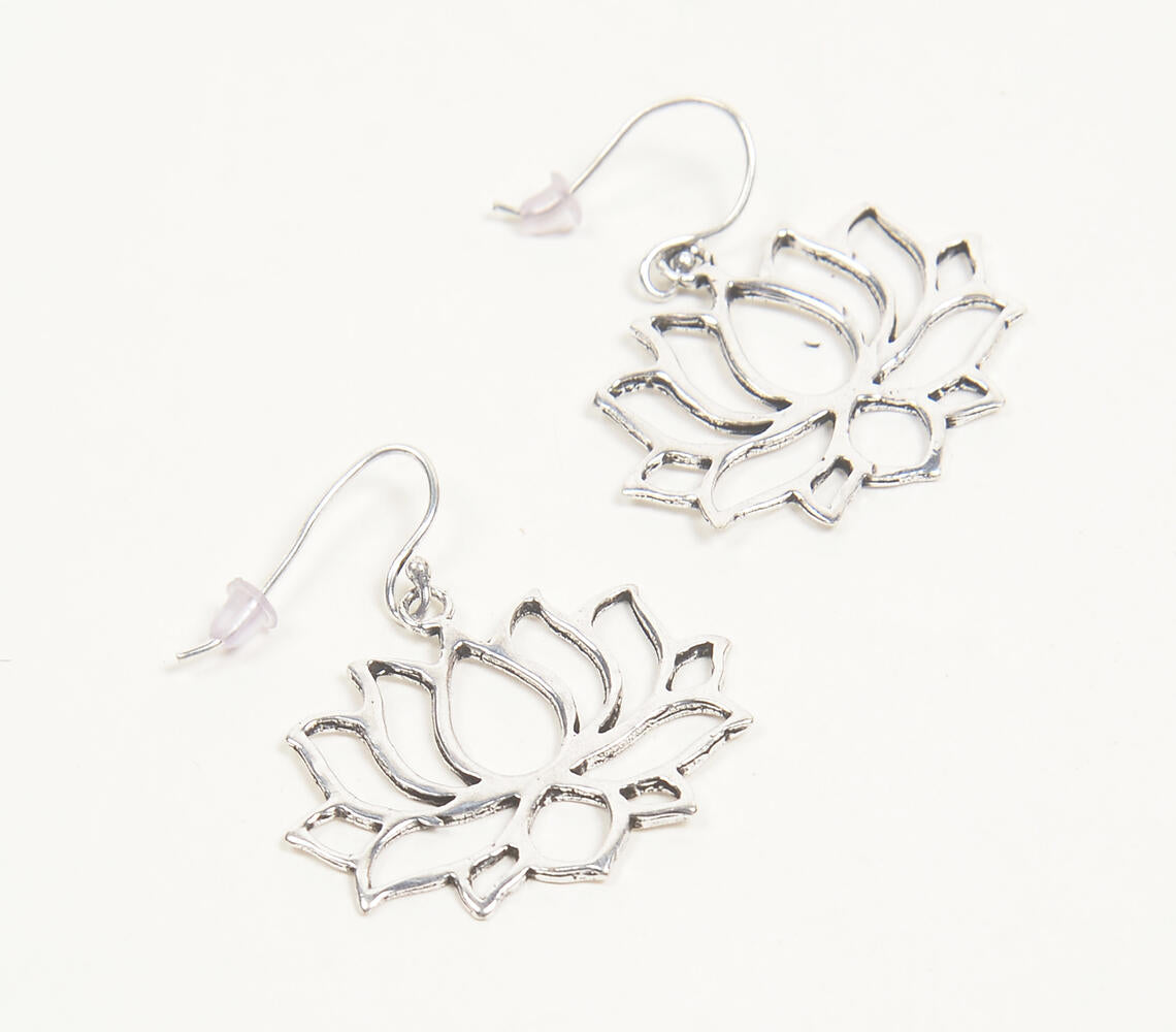 Lotus Motif Brass Dangle Earrings