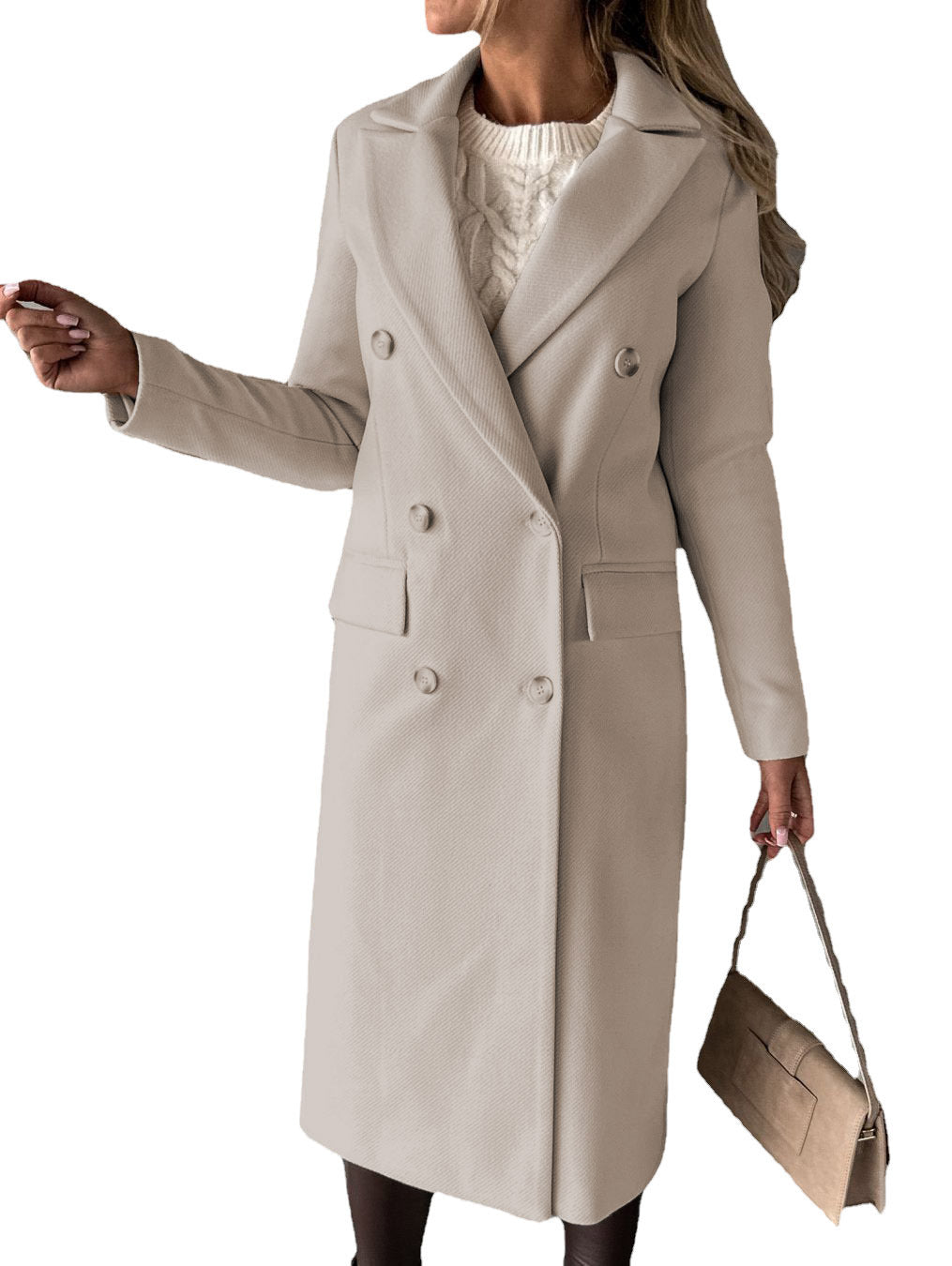 Women's Solid Color Long Sleeve Double Breasted Coat