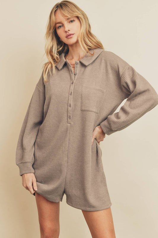 Ribbed Knit Polo Romper