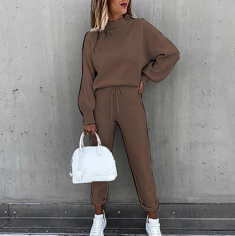 Solid Color High-Neck Long-Sleeved Casual Suit