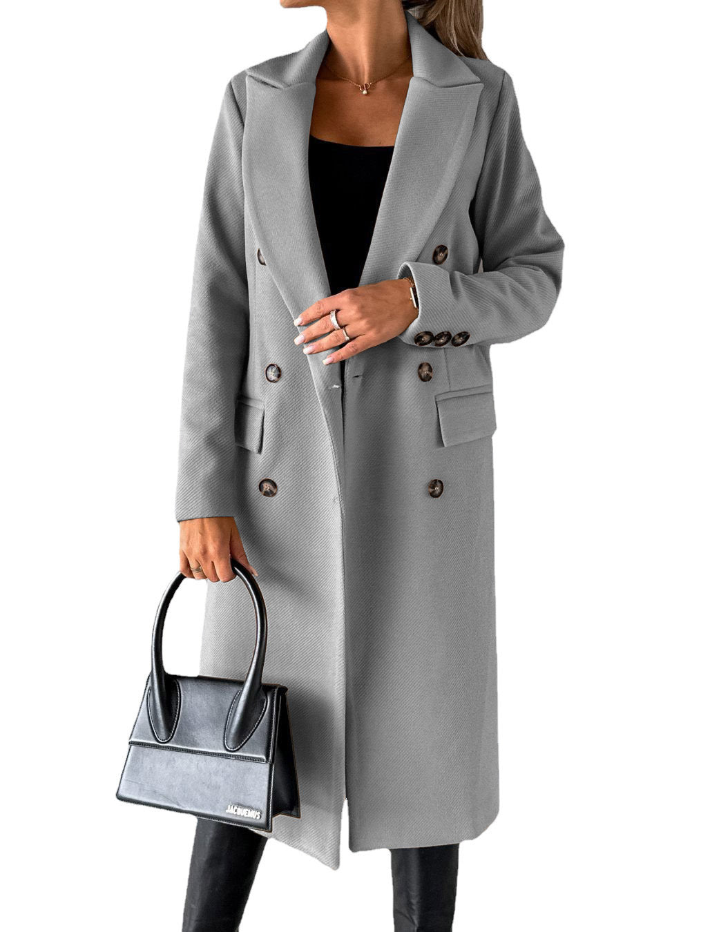 Women's Solid Color Long Sleeve Double Breasted Coat